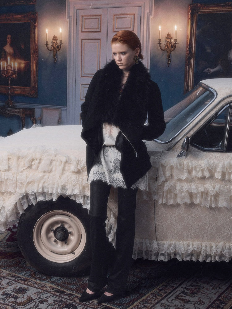 Fur Large Collar Mid-Length Diagonal Coat【s0000018639】