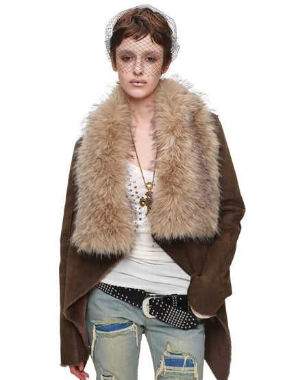 Fur Large Collar Mid-Length Diagonal Coat【s0000018639】