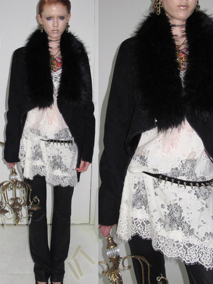 Fur Large Collar Mid-Length Diagonal Coat【s0000018639】