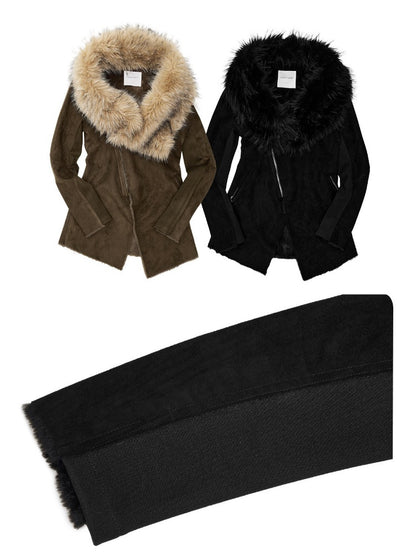 Fur Large Collar Mid-Length Diagonal Coat【s0000018639】