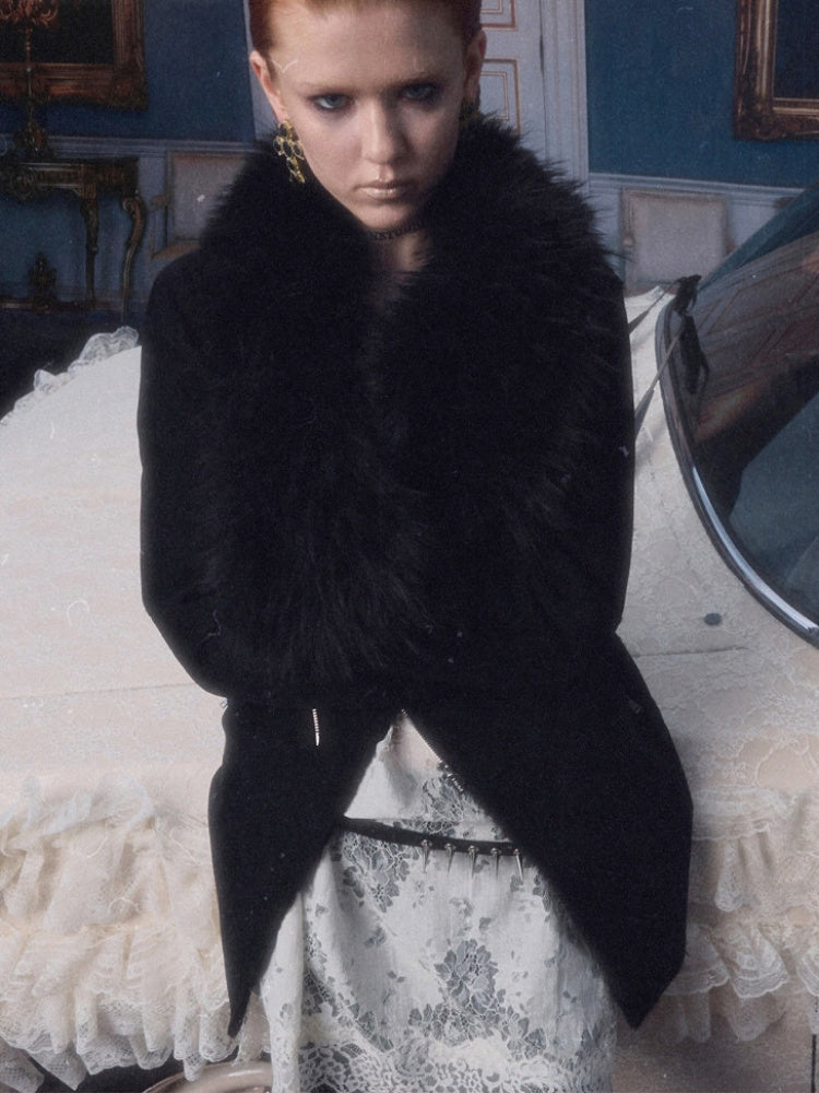 Fur Large Collar Mid-Length Diagonal Coat【s0000018639】