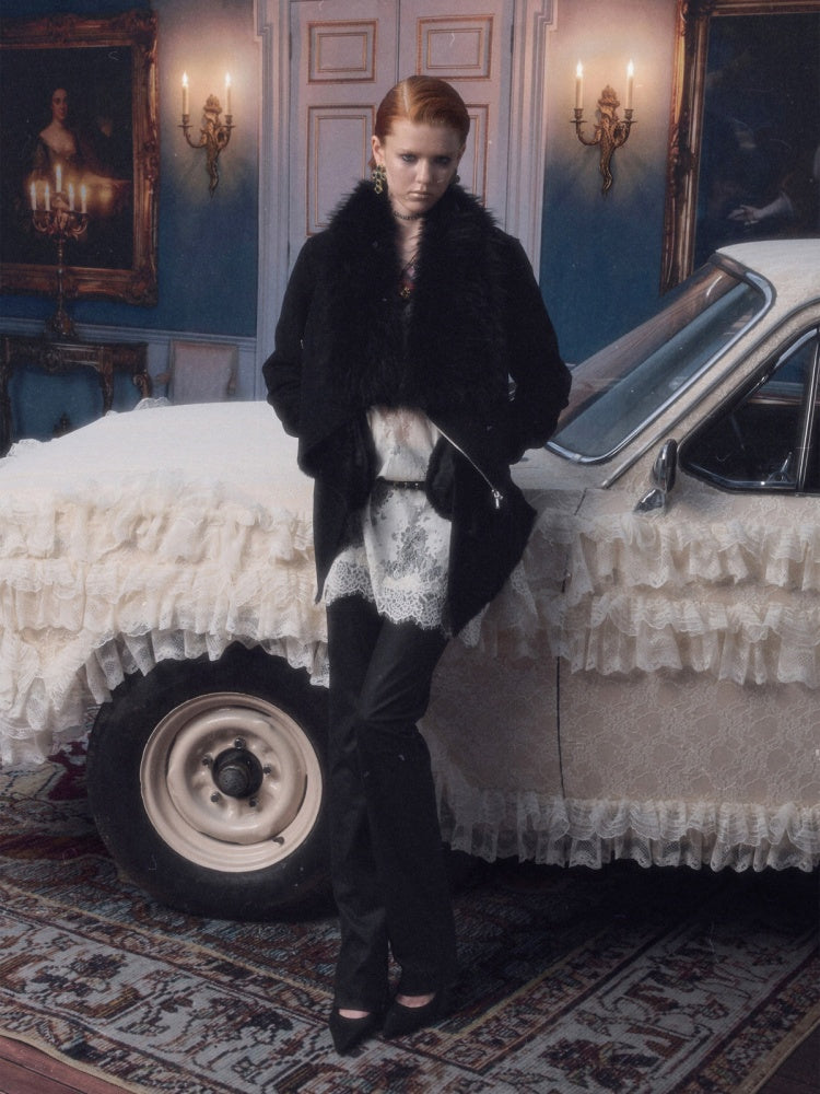 Fur Large Collar Mid-Length Diagonal Coat【s0000018639】