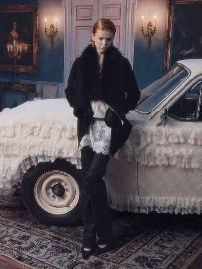 Fur Large Collar Mid-Length Diagonal Coat【s0000018639】