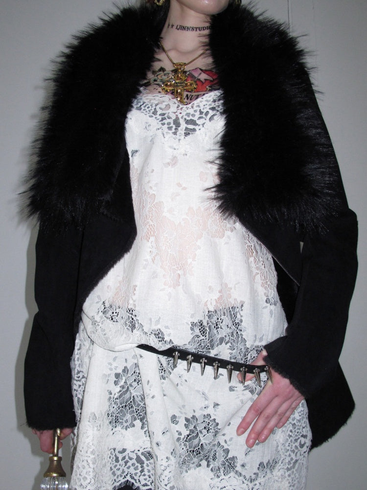 Fur Large Collar Mid-Length Diagonal Coat【s0000018639】
