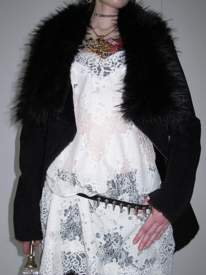 Fur Large Collar Mid-Length Diagonal Coat【s0000018639】
