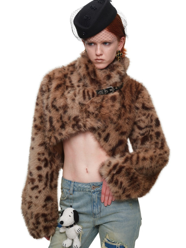 Retro Leopard Print Shorts Belted Long-Sleeve Fur Jacket【s0000018640】