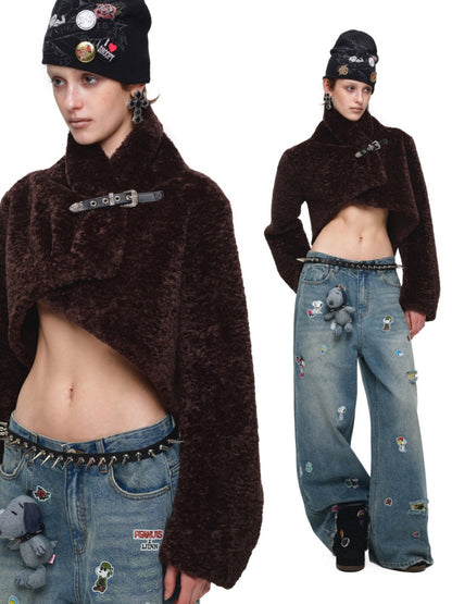 Retro Leopard Print Shorts Belted Long-Sleeve Fur Jacket【s0000018640】