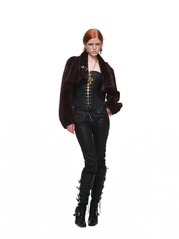 Retro Leopard Print Shorts Belted Long-Sleeve Fur Jacket【s0000018640】