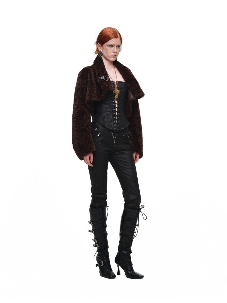 Retro Leopard Print Shorts Belted Long-Sleeve Fur Jacket【s0000018640】