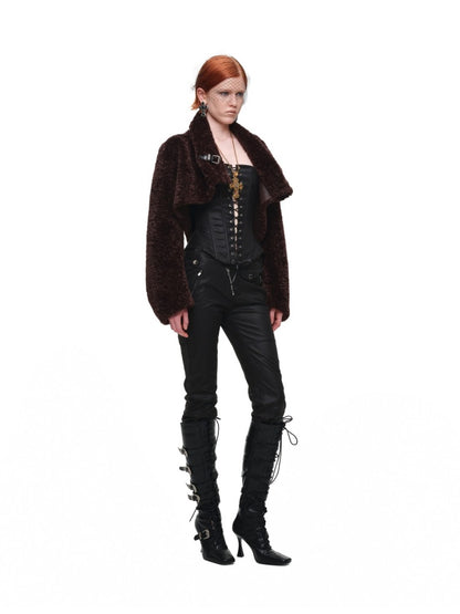 Retro Leopard Print Shorts Belted Long-Sleeve Fur Jacket【s0000018640】