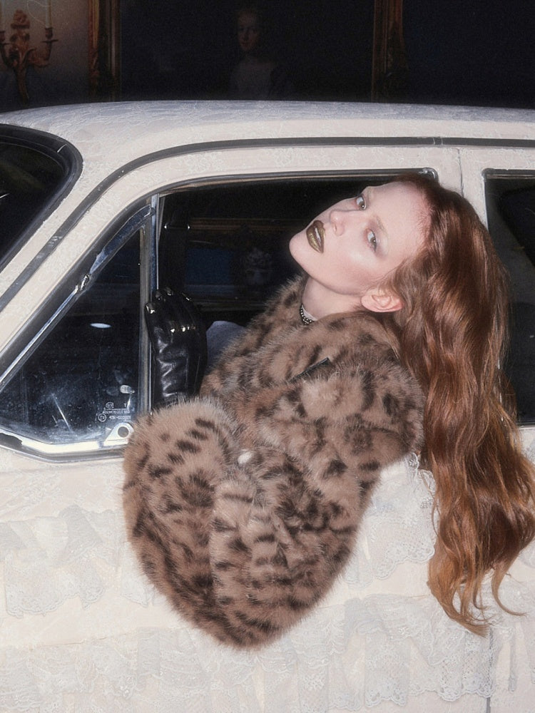 Retro Leopard Print Shorts Belted Long-Sleeve Fur Jacket【s0000018640】