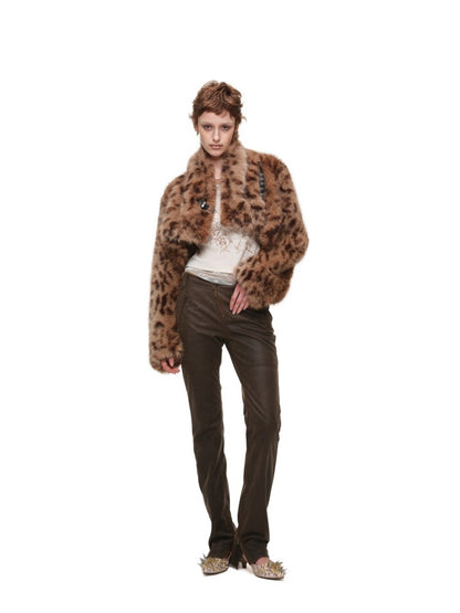Retro Leopard Print Shorts Belted Long-Sleeve Fur Jacket【s0000018640】