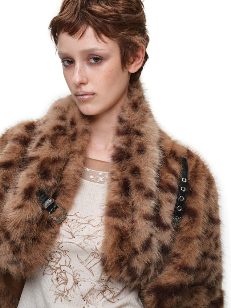 Retro Leopard Print Shorts Belted Long-Sleeve Fur Jacket【s0000018640】