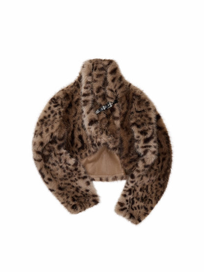 Retro Leopard Print Shorts Belted Long-Sleeve Fur Jacket【s0000018640】