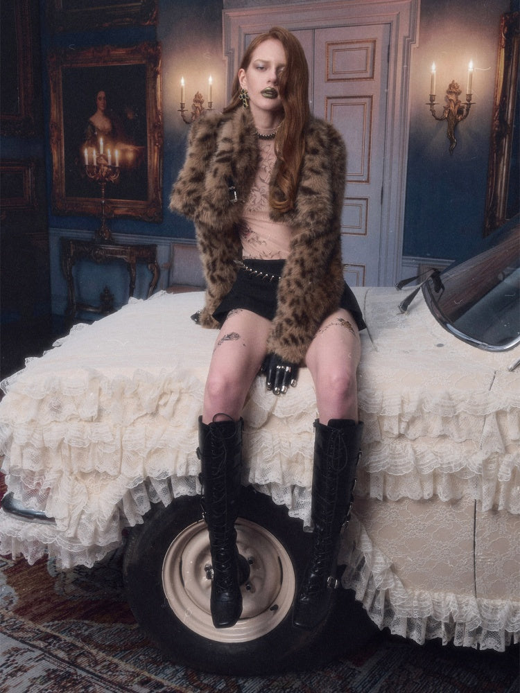 Retro Leopard Print Shorts Belted Long-Sleeve Fur Jacket【s0000018640】