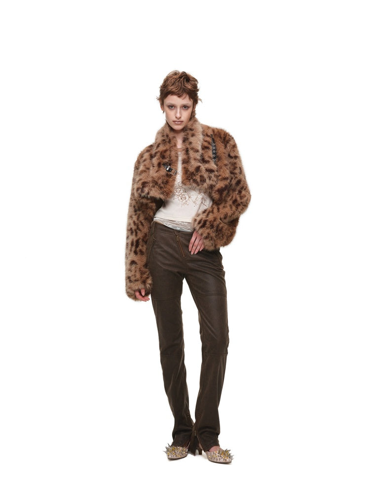 Retro Leopard Print Shorts Belted Long-Sleeve Fur Jacket【s0000018640】