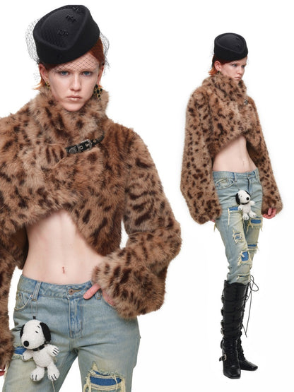 Retro Leopard Print Shorts Belted Long-Sleeve Fur Jacket【s0000018640】