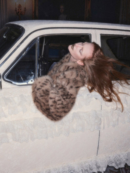 Retro Leopard Print Shorts Belted Long-Sleeve Fur Jacket【s0000018640】