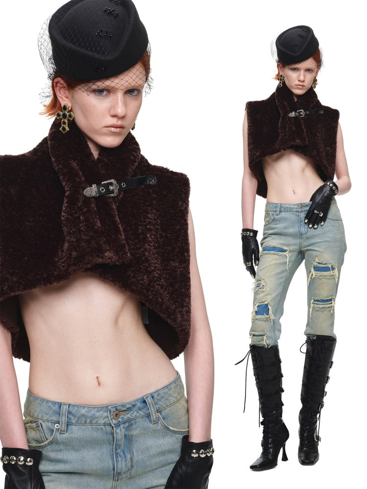 Ultra-Short Belt Sleeveless Fur Vest【s0000018641】