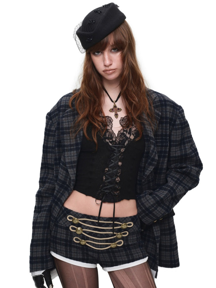 Vintage Plaid Loose Suit Wool Jacket【s0000018642】