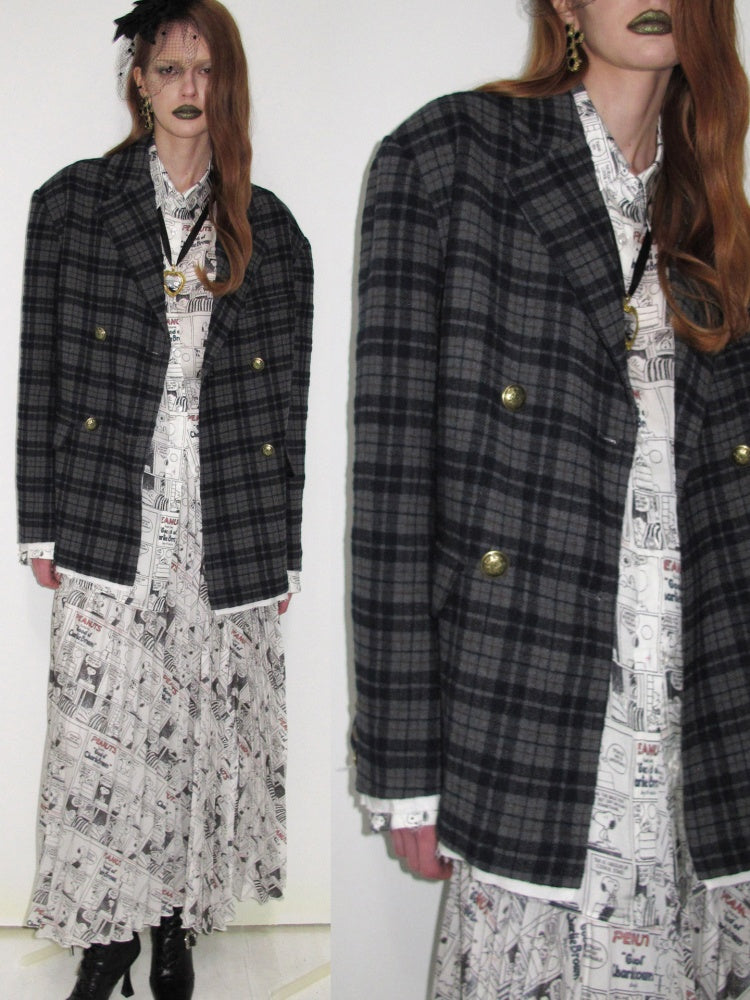 Vintage Plaid Loose Suit Wool Jacket【s0000018642】