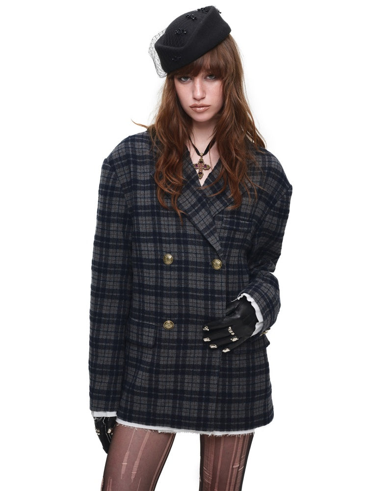 Vintage Plaid Loose Suit Wool Jacket【s0000018642】