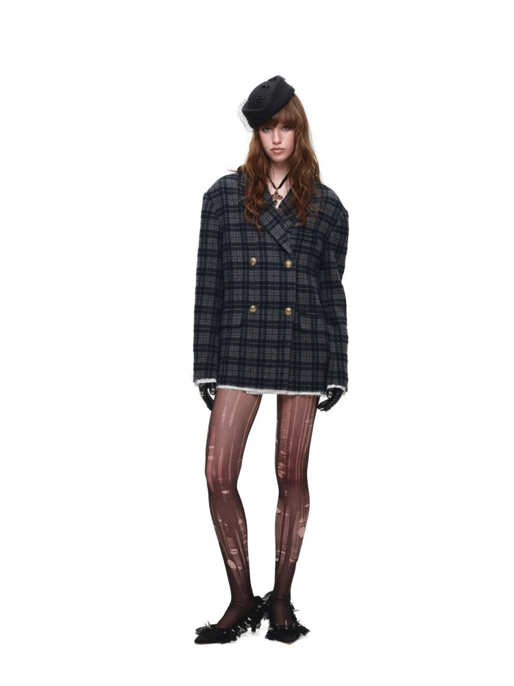 Vintage Plaid Loose Suit Wool Jacket【s0000018642】