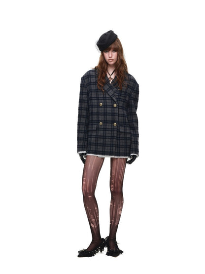 Vintage Plaid Loose Suit Wool Jacket【s0000018642】