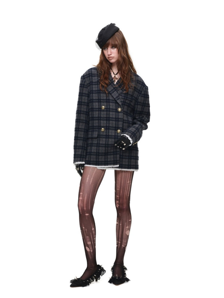 Vintage Plaid Loose Suit Wool Jacket【s0000018642】