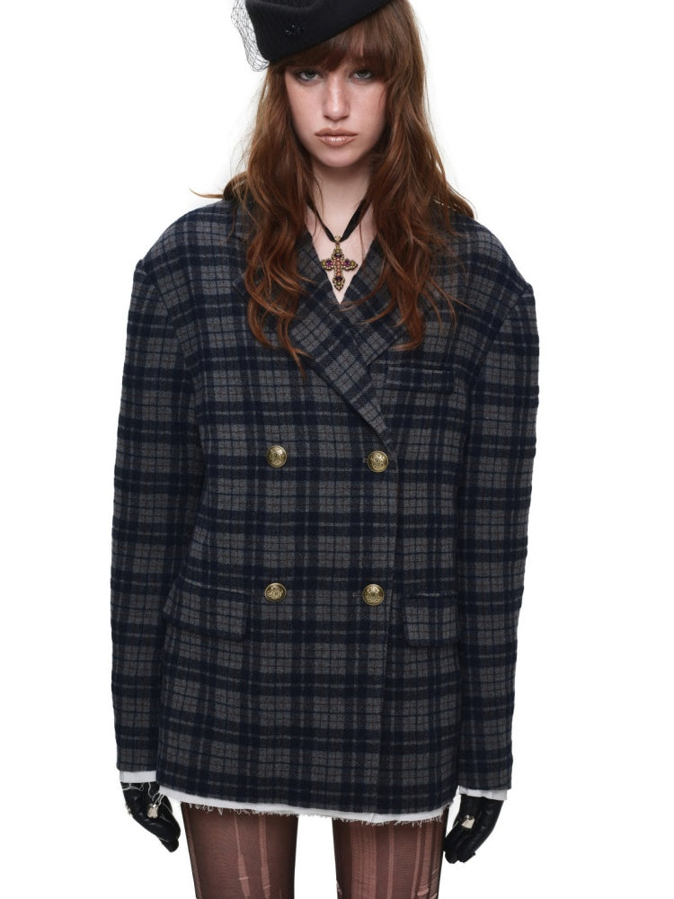Vintage Plaid Loose Suit Wool Jacket【s0000018642】