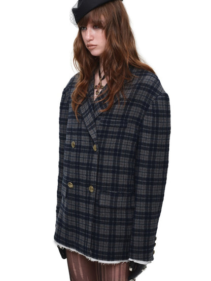 Vintage Plaid Loose Suit Wool Jacket【s0000018642】