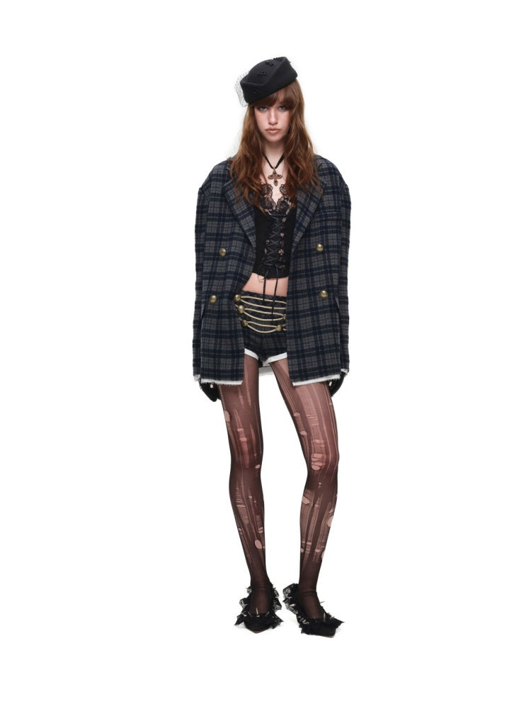 Vintage Plaid Loose Suit Wool Jacket【s0000018642】