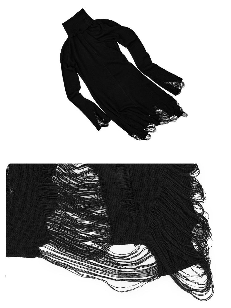 Black Turtleneck Hollow-Out Ripped Knit Dress【s0000018644】