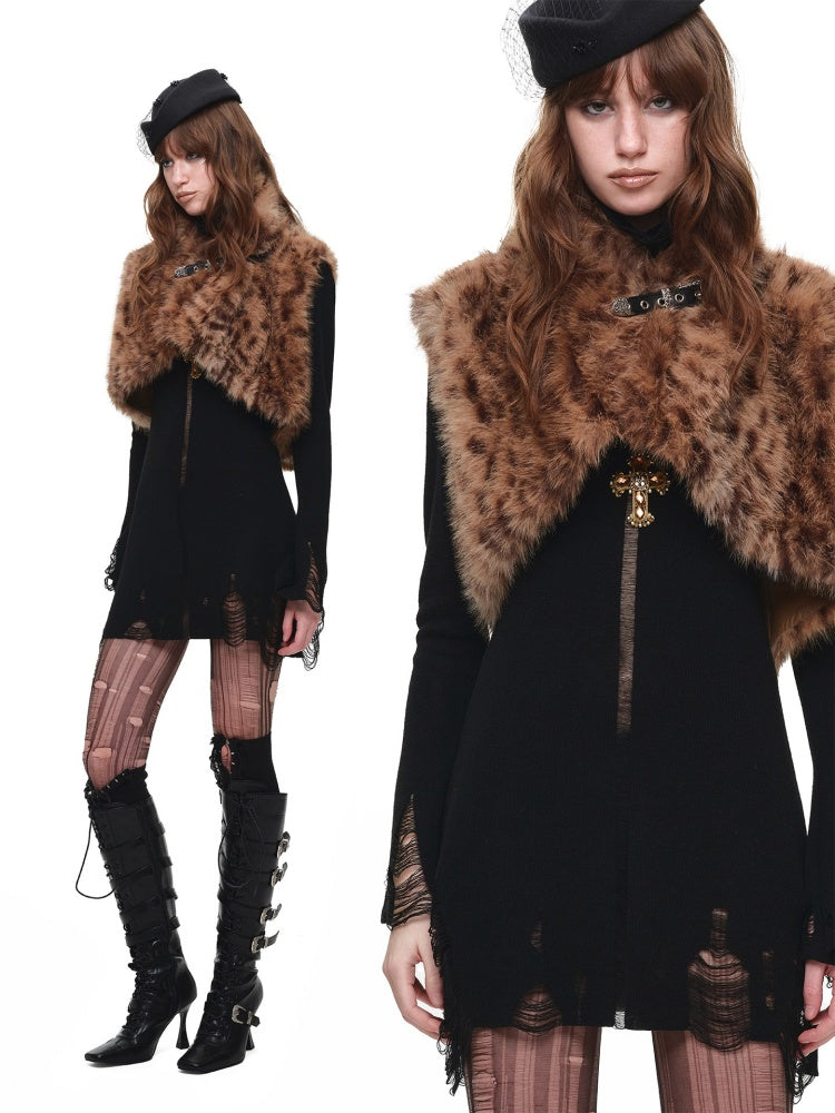 Black Turtleneck Hollow-Out Ripped Knit Dress【s0000018644】