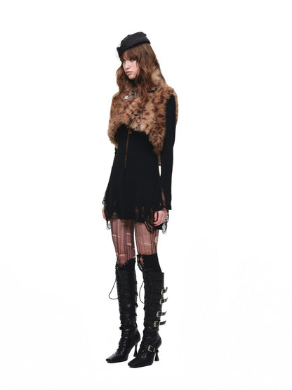 Black Turtleneck Hollow-Out Ripped Knit Dress【s0000018644】