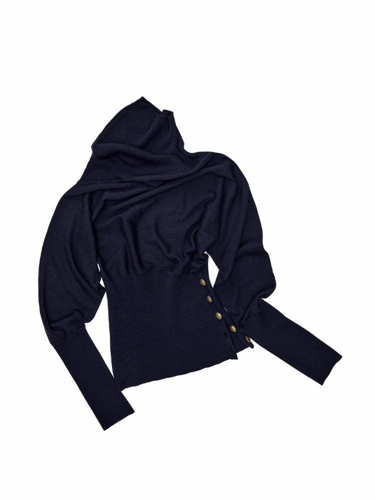 Acetate Cashmere Turtleneck Bat-Sleeve Knit Top【s0000018645】