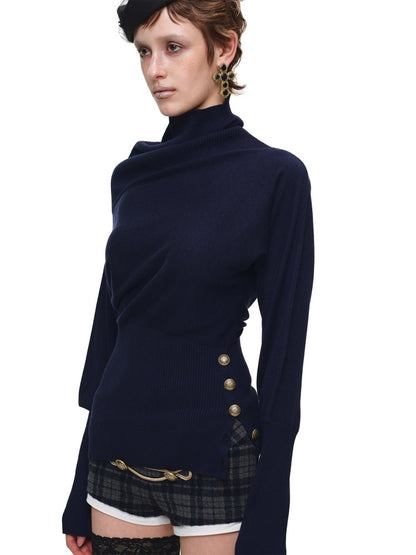 Acetate Cashmere Turtleneck Bat-Sleeve Knit Top【s0000018645】