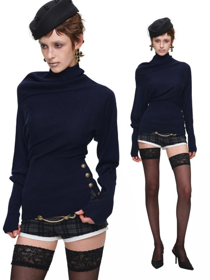 Acetate Cashmere Turtleneck Bat-Sleeve Knit Top【s0000018645】