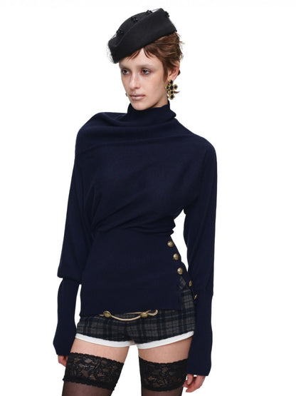 Acetate Cashmere Turtleneck Bat-Sleeve Knit Top【s0000018645】
