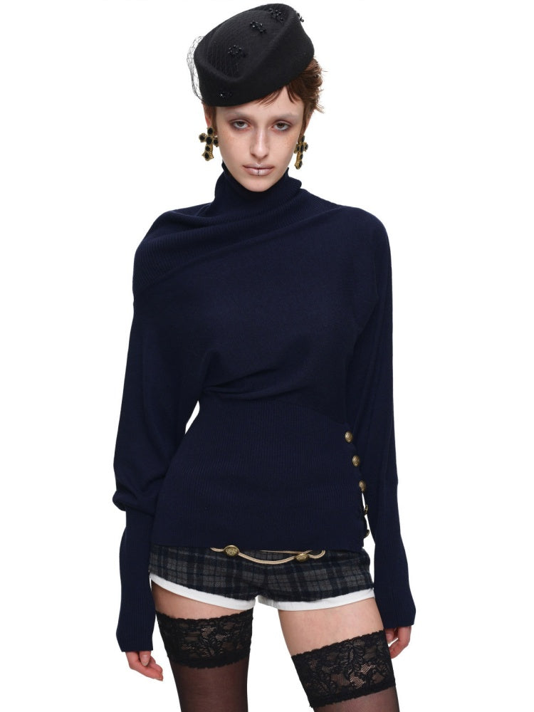 Acetate Cashmere Turtleneck Bat-Sleeve Knit Top【s0000018645】