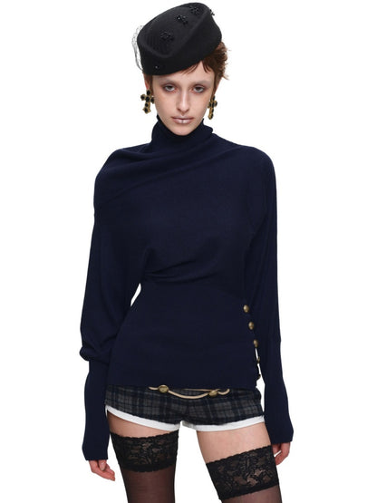 Acetate Cashmere Turtleneck Bat-Sleeve Knit Top【s0000018645】