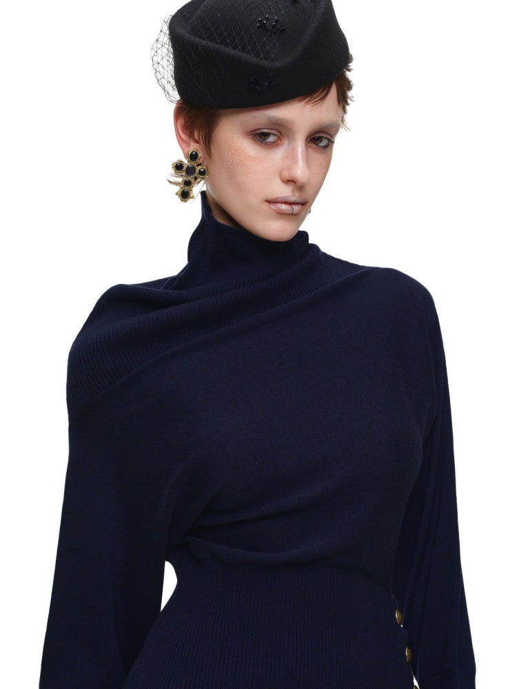 Acetate Cashmere Turtleneck Bat-Sleeve Knit Top【s0000018645】