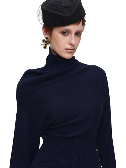 Acetate Cashmere Turtleneck Bat-Sleeve Knit Top【s0000018645】