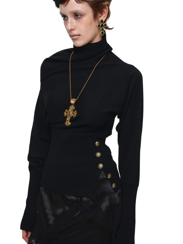 Acetate Cashmere Turtleneck Bat-Sleeve Knit Top【s0000018645】