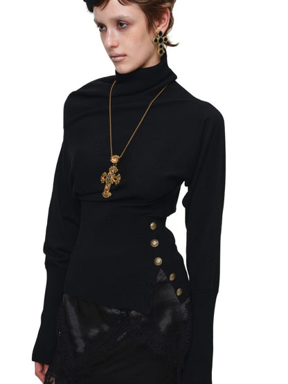 Acetate Cashmere Turtleneck Bat-Sleeve Knit Top【s0000018645】