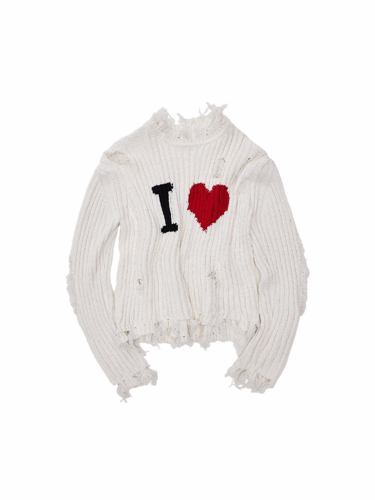 Letter Heart-Shaped Lazy High-End Ripped Pullover Sweater【s0000018646】