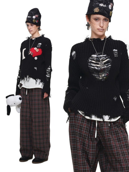 Letter Heart-Shaped Lazy High-End Ripped Pullover Sweater【s0000018646】