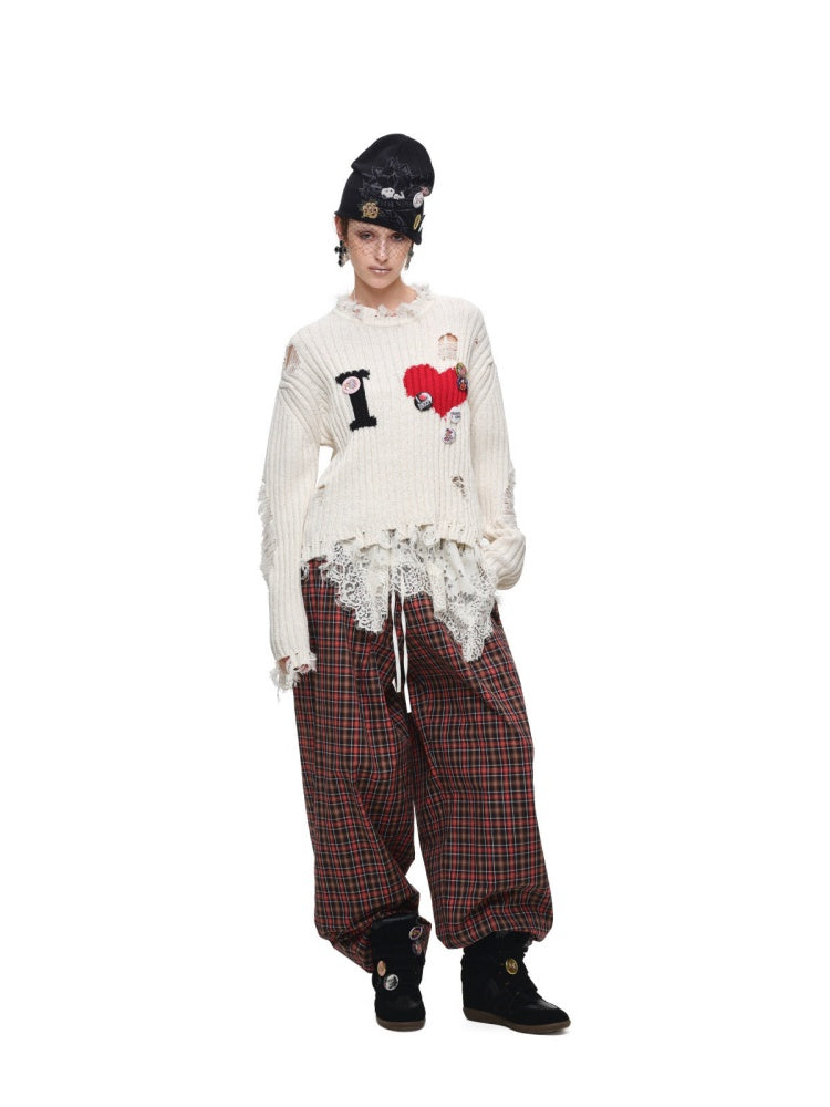Letter Heart-Shaped Lazy High-End Ripped Pullover Sweater【s0000018646】