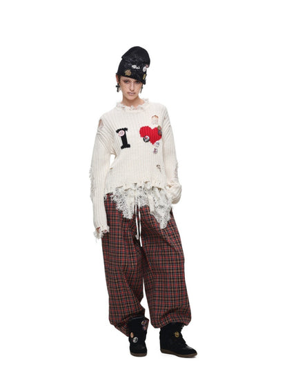 Letter Heart-Shaped Lazy High-End Ripped Pullover Sweater【s0000018646】