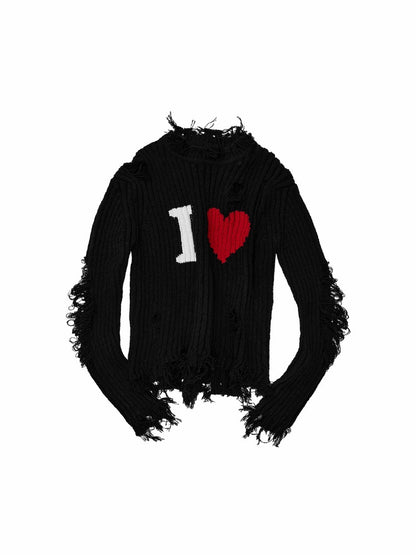 Letter Heart-Shaped Lazy High-End Ripped Pullover Sweater【s0000018646】